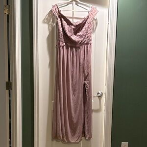 David's Bridal Blush Lace Off-Shoulder Prom Dress